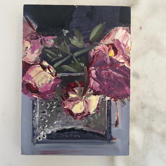 Original Small Contemporary Floral Still Life Oil Painting on Board