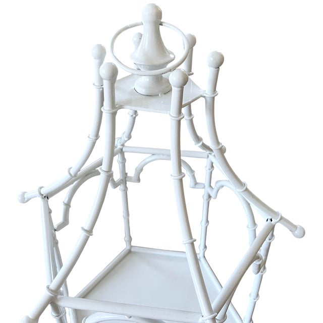 2020s Large White Faux Bamboo Tole Metal Chinoiserie Pagoda Lantern & Centerpiece, 20" For Sale - Image 5 of 10