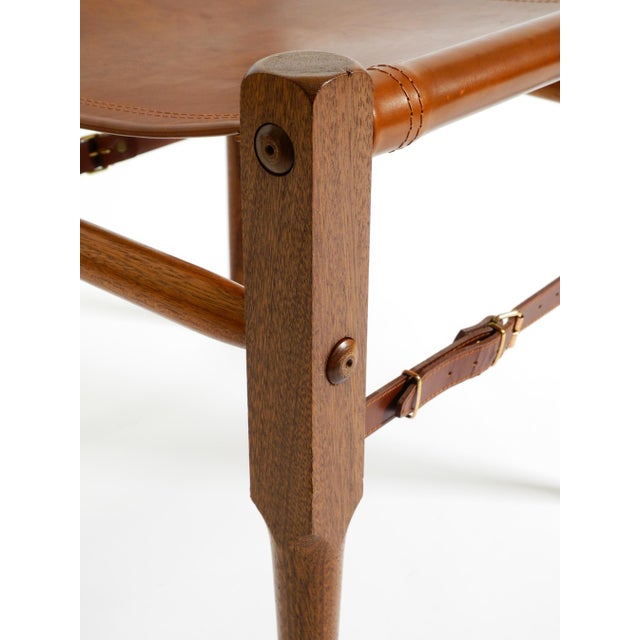 Vintage Safari Stool with Teak Frame and Saddle Leather, 1990s For Sale - Image 14 of 18
