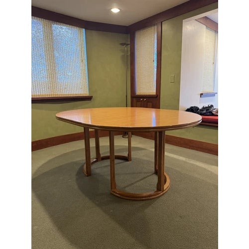 1960s Vintage McGuire Blonde Round Dining or Game Table With Two Leaves For Sale - Image 5 of 12