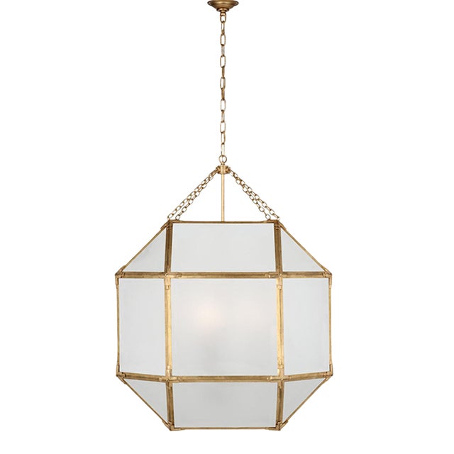Suzanne Kasler for Visual Comfort Signature Morris Grande Lantern in Gilded Iron with Frosted Glass For Sale