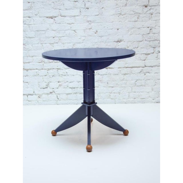 Postmodern Postmodern Navy Blue Lacquered Wood Pedestal Side Table, 1980s For Sale - Image 3 of 14