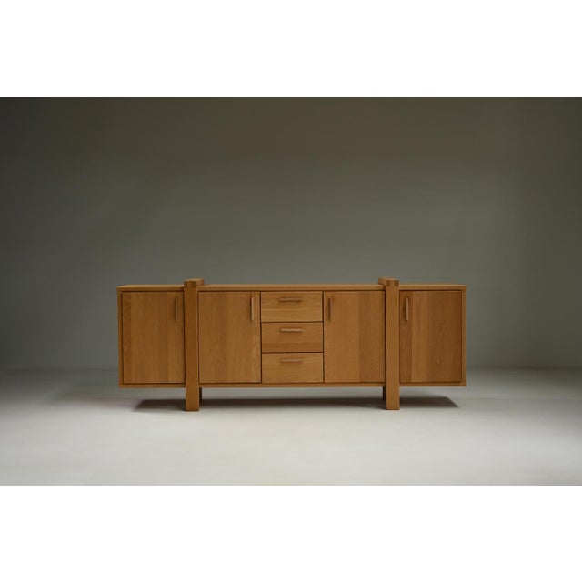 Large Brustalist Oak Sideboard, Belgium, 1990s For Sale - Image 9 of 9