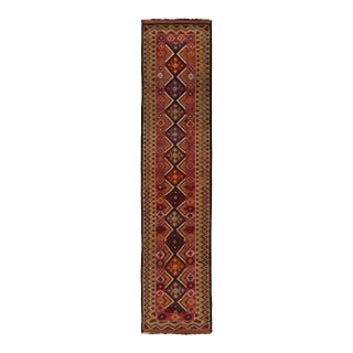 Vintage Turkish Tribal Runner in Red and Green With Colorful Geometric Patterns For Sale