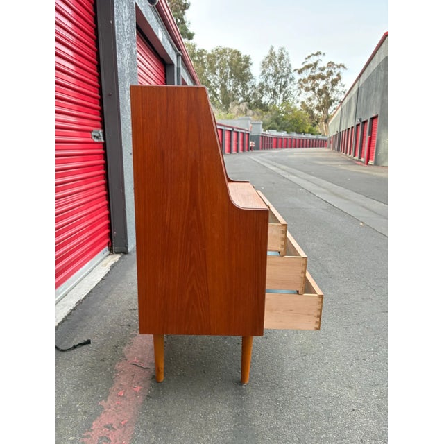 Vintage Danish Mid Century Modern Teak Secretary Desk For Sale - Image 4 of 11