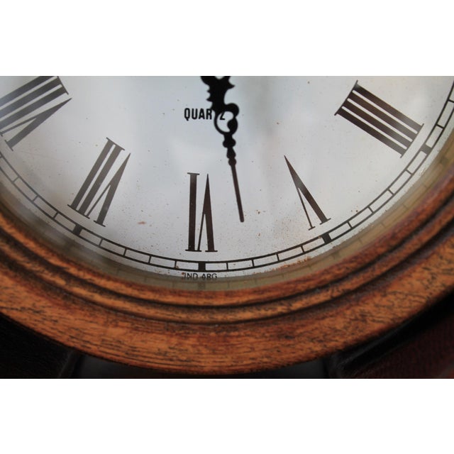 Vintage Quartz Traditional Style Leather Wrapped Wooden Mantel Clock For Sale - Image 12 of 16
