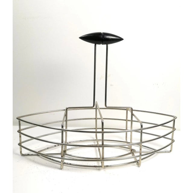 Steel Bottle Caddy or Carrier, with Wooden Handle, 1960s For Sale - Image 9 of 10