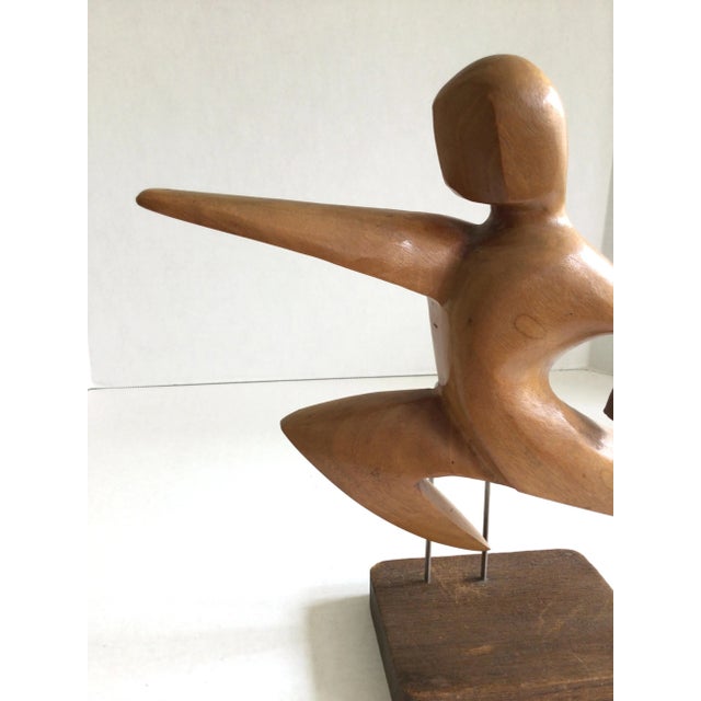 1950s 1950s Carved Wooden Sculpture of Leaping Man Mounted on Wood Base For Sale - Image 5 of 9