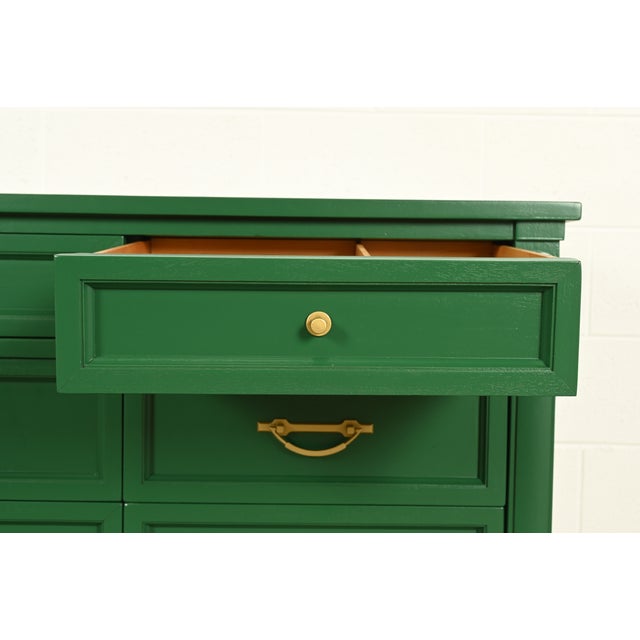 Green White Furniture French Regency Louis XVI Green Lacquered Dresser or Credenza, Newly Refinished For Sale - Image 8 of 17