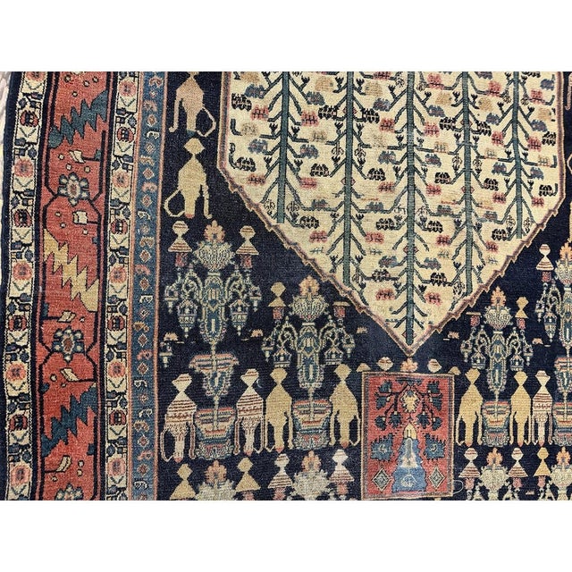 Textile 1890s Small Deep Blue Classic Vase Medallion Antique Senneh Knotted Wool Rug For Sale - Image 7 of 8