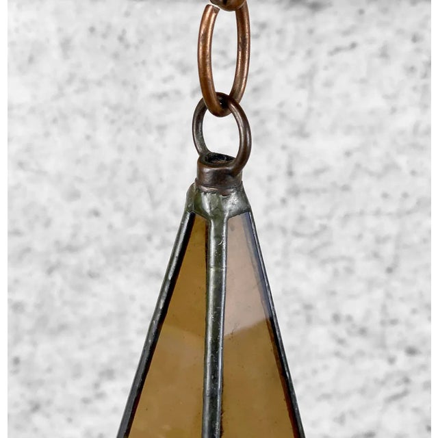 Vintage Arts & Crafts Slag Glass Triangular Hanging Terrarium For Sale - Image 4 of 9