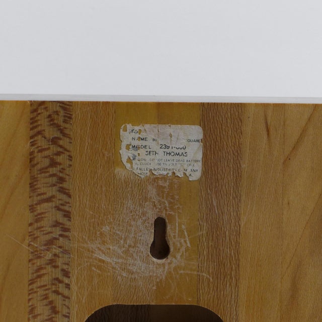 1970s Seth Thomas Mid-Century Modern Butcher Block Mechanical Wall Clock For Sale In Dallas - Image 6 of 6