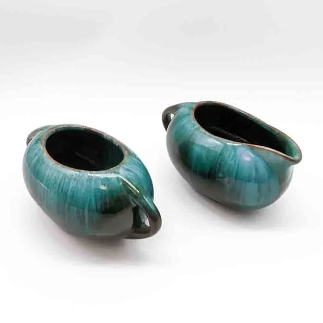 Mid-Century Modern 1960s Mid-Century Blue Mountain Pottery Drip Glaze Redware Cream and Open Sugar Set For Sale - Image 3 of 10