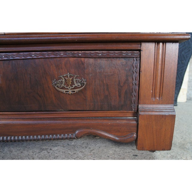 Antique Victorian Walnut Mirrored Clothing Armoire Wardrobe Closet Cabinet 87" For Sale - Image 6 of 17