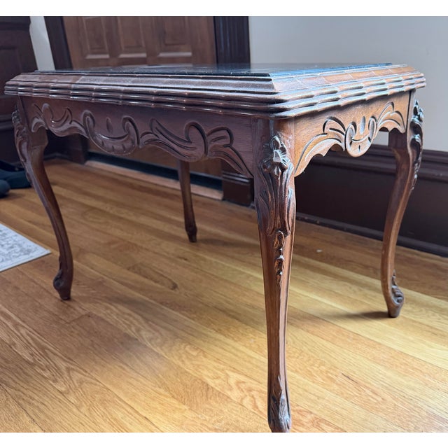 French Provincial Vintage French Provincial Louis XV Style Marble Top Table For Sale - Image 3 of 6