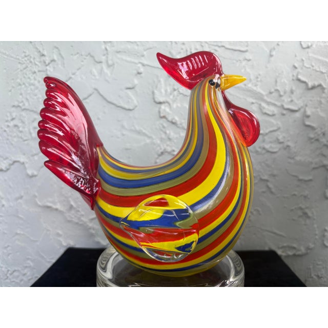 1990s Lenox Hand-Blown Multicolor Art Glass Rooster Figurine For Sale - Image 5 of 8