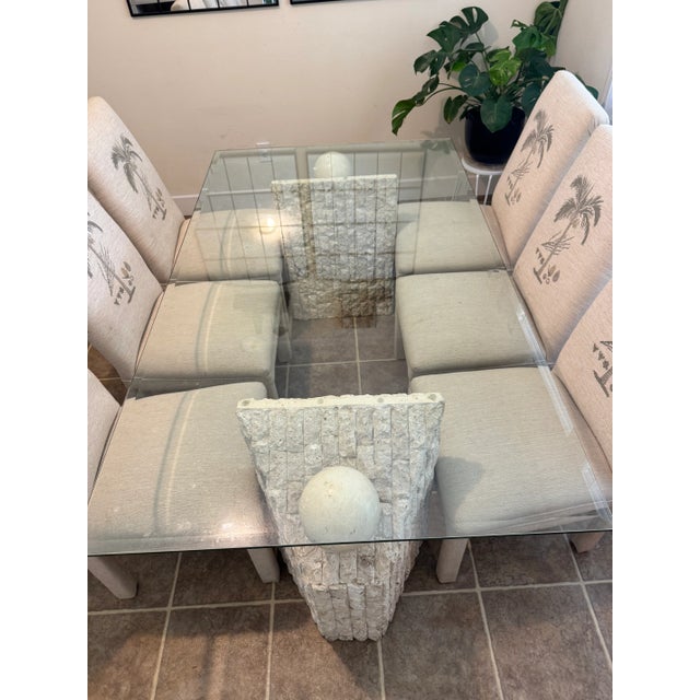 Postmodern Mactan Stone Dining Table W/ 6 Upholstered Chairs - Set of 7 For Sale - Image 3 of 4