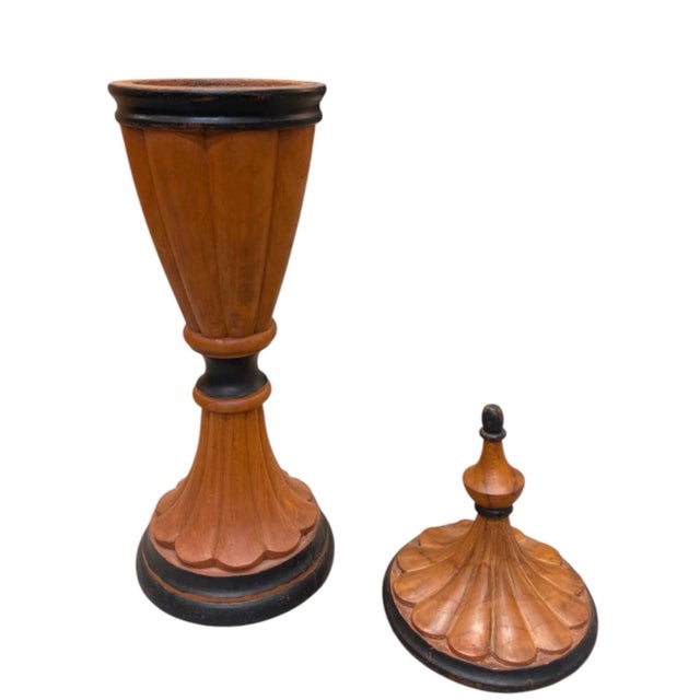 Transitional Vintage Turned Wood Decorative Urn With Lid For Sale - Image 3 of 12