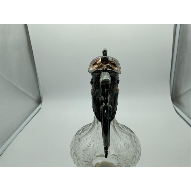 Rococo Mid 19th Century Topázio Portugal Ornate Rococo Sterling Silver & Cut Crystal Ewer Decanter For Sale - Image 3 of 6