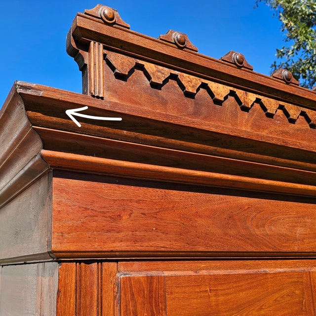 Antique 1870s Eastlake Victorian Knockdown | Walnut W/ Burl | Wardrobe Armoire | With Key For Sale - Image 14 of 16