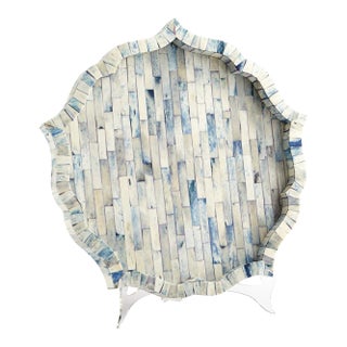 Cyan Design "Mirage" Artisan Bone Inlay Scalloped Mosaic Tray - Large Blue For Sale