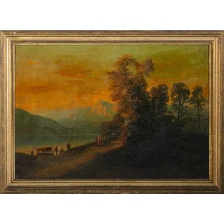 Ercole Calvi, River Landscape with Figures, Oil on Canvas For Sale