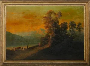 Ercole Calvi, River Landscape with Figures, Oil on Canvas