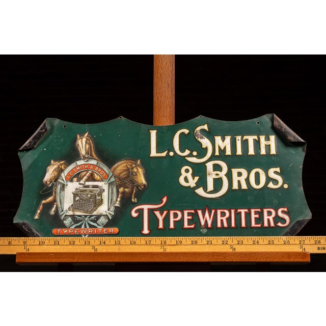 Printmaking Materials Antique L. C. Smith Typewriters Self-Framed Tin Litho Sign For Sale - Image 7 of 7