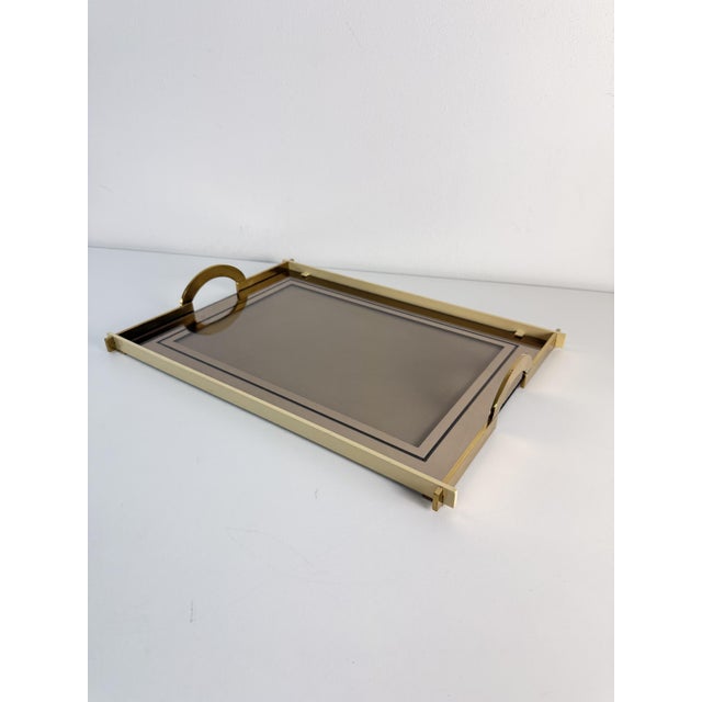 Italian Brass Tray with Smoked Glass Top, 1970s For Sale - Image 12 of 16