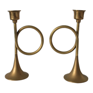 Vintage Brass Trumpet Candle Holders
