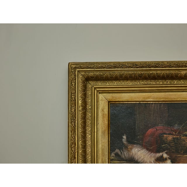 J. Langlois Oil on Board Dog Painting of a Terrier Chasing a Mouse in Gilt Frame For Sale In Atlanta - Image 6 of 12