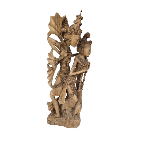 Late 20th Century Monumental Hand Carved Balinese Wood Sculptures of Rama & Sita With Dancer Goddess – Set of 2 For Sale - Image 9 of 12