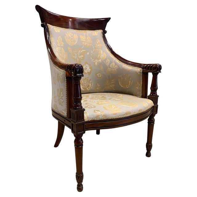 William IV Mahogany Armchair with Cream Damask Upholstery For Sale - Image 9 of 9