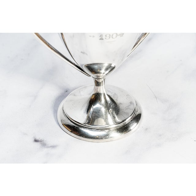 Gleaming Double Handle Antique Sterling Silver Small Trophy Cup Home Decor For Sale - Image 4 of 10