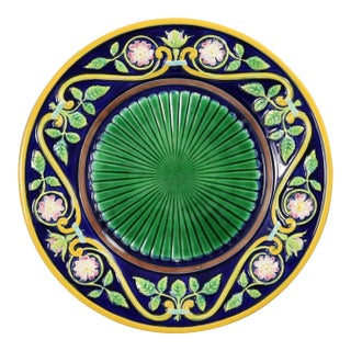 George Jones Majolica Dog Rose Plate For Sale