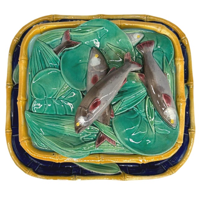 A Victoria Pottery Majolica Cobalt Basketweave Sardine Box, English, Ca. 1883 For Sale - Image 6 of 12