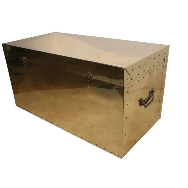 Vintage Brass Trunk Att. To Dresher After Sarreid C. 1970's For Sale - Image 14 of 15