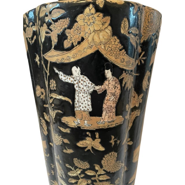 1980s Vintage Large 18 3/4" Chinese Asian Black and Gold Porcelain Vase. Chinoiserie For Sale - Image 5 of 11