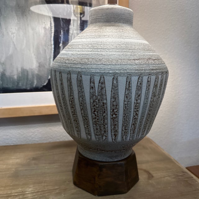 Ceramic Ceramic Light Grey Hand Made Studio Glaze Vintage Mid Century Dutch Table Lamp For Sale - Image 7 of 7