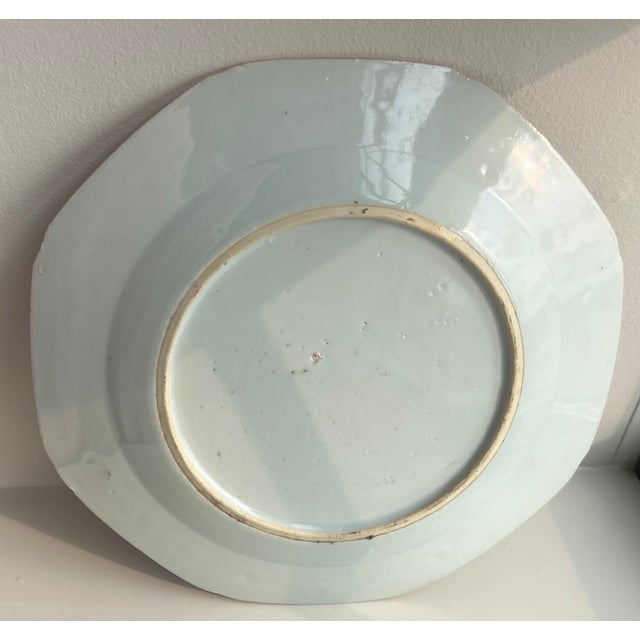 Blue Antique 18th Century Chinese Export Porcelain Octagonal Plate Decorated With Vases, Peonies and Butterflies For Sale - Image 8 of 11