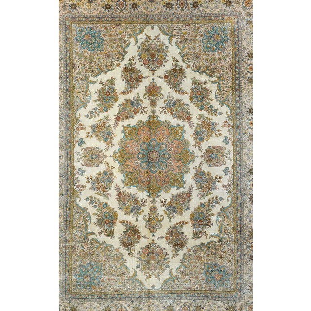 Traditional Extremely Fine Turkish Silk Hereke Rug 6'6'' X 9'6'' For Sale - Image 3 of 12