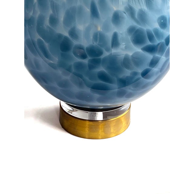 1990s Pair of Hand-Blown Mottled Blue Art Glass Teardrop-Form Lamps For Sale - Image 5 of 7