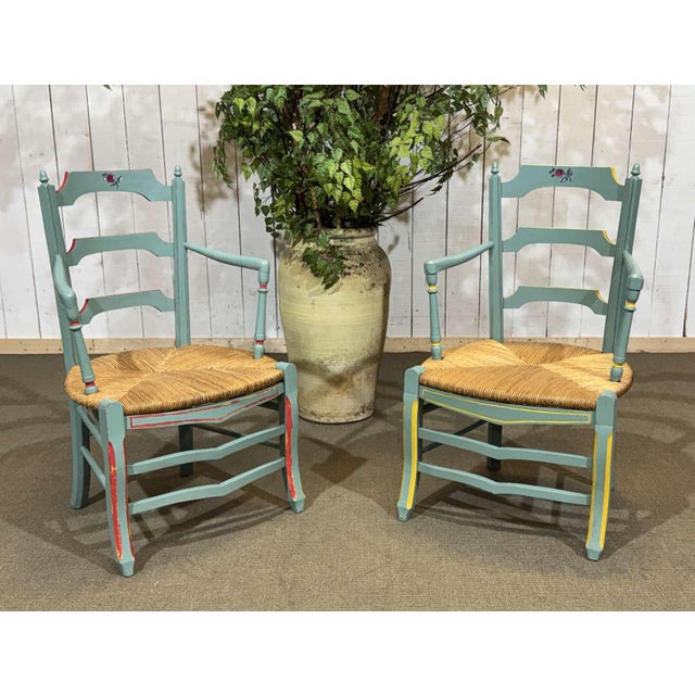Rustic Beechwood Armchairs with Straw Seats, 1930s, Set of 2 For Sale - Image 17 of 17