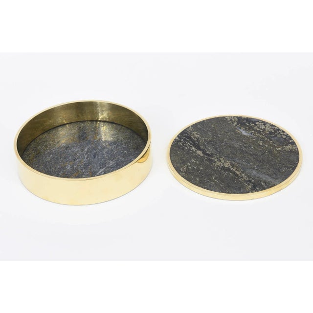 1970s Vintage Round Stone and Brass Norwegian Two Part Box, 1970's For Sale - Image 5 of 10