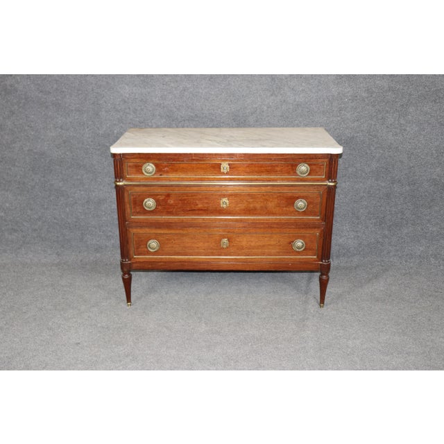 French Antique 19th Century French Louis XVI Style Bronze Mounted Marble Top Commode For Sale - Image 3 of 16