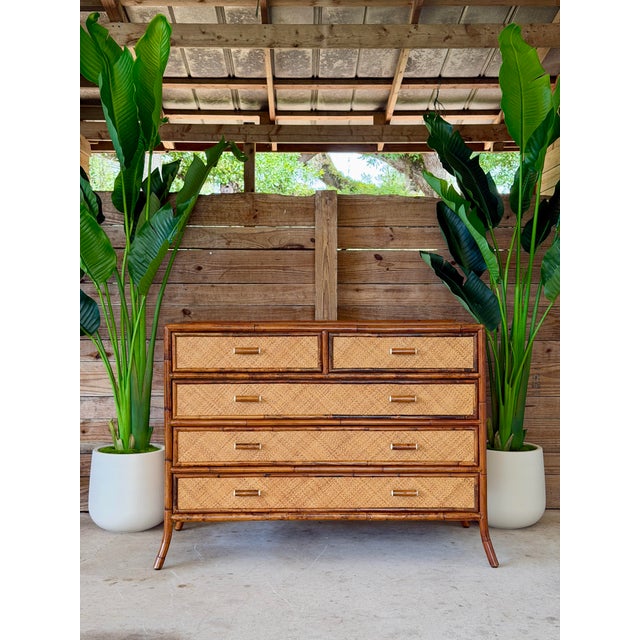 Vintage E. Murio Manila Refinished Rattan & Raffia Five Drawer Chest For Sale - Image 12 of 12