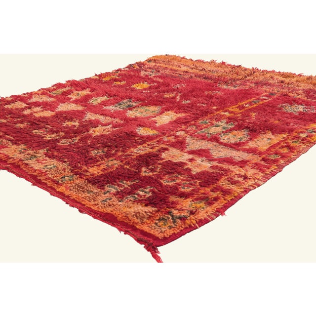 21989 Vintage Beni M'Guild Moroccan Rug, 04'03 x 05'04. The Crimson Legacy: A Vintage Moroccan Beni MGuild Masterpiece of...