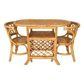 Mid-Century Bamboo and Rattan Compact Dining Table and Chairs, 1970s, Set of 5 For Sale