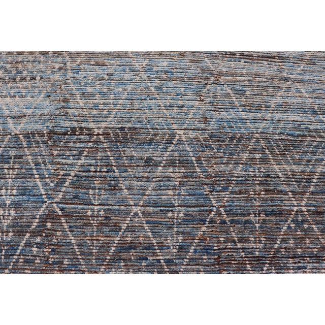 Blue Modern Tribal Rug in Wool With Sub-Geometric Design in Dark Blue, Tan, & Ivory 6'10 X 9'2 For Sale - Image 8 of 11