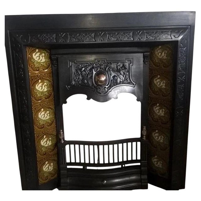 Antique Cast Iron Fireplace Insert with Decorative Tiles For Sale - Image 11 of 11